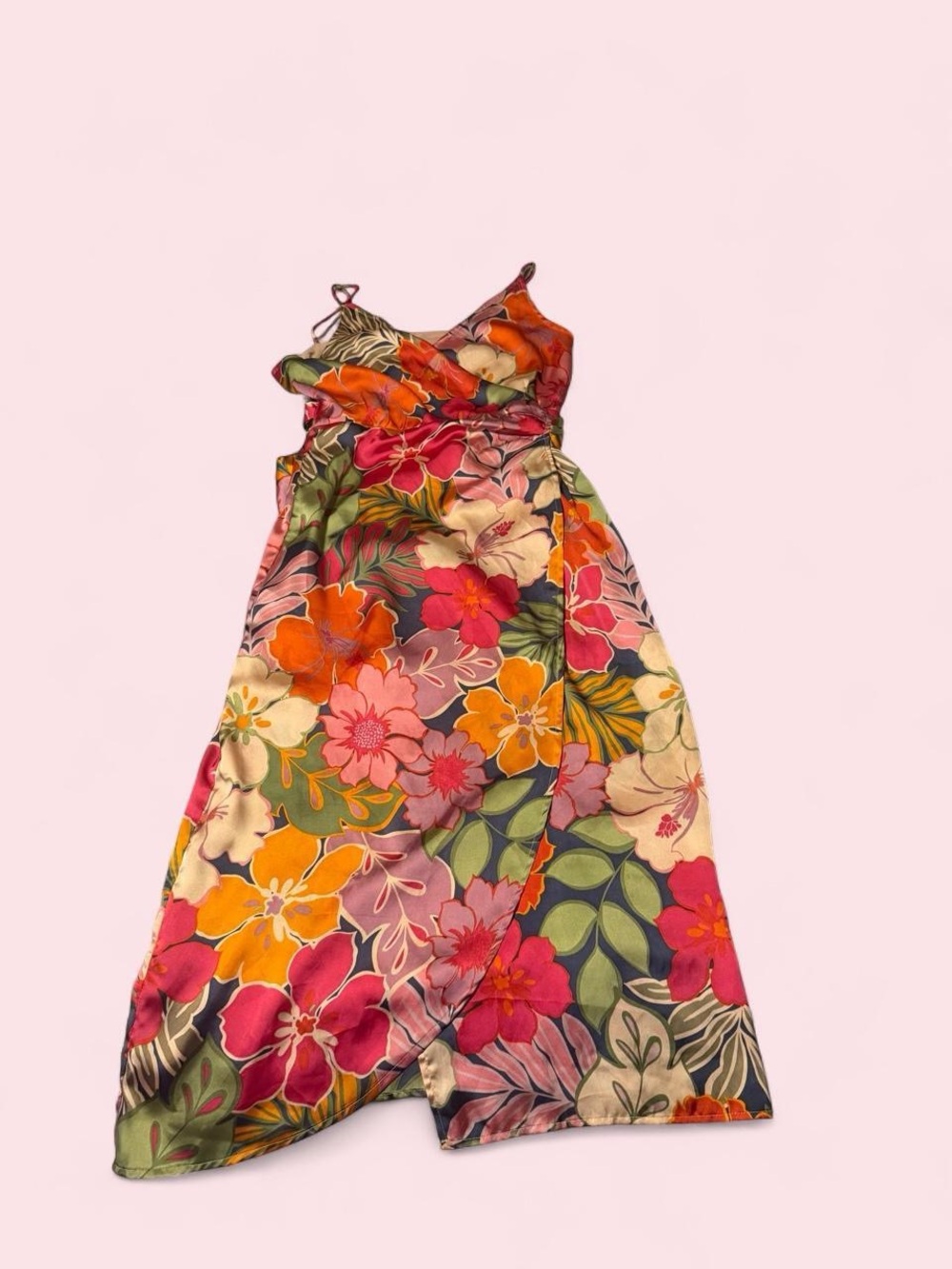 Dress Forum Floral Wrap Midi Dress - Orange, Pink, Green